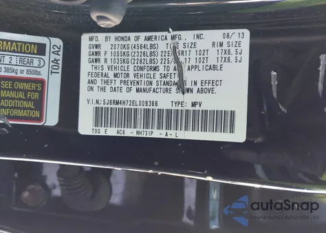 2014 Honda Cr-V Ex-L z USA, uszkodzony, nr VIN 5J6RM4H72EL009366